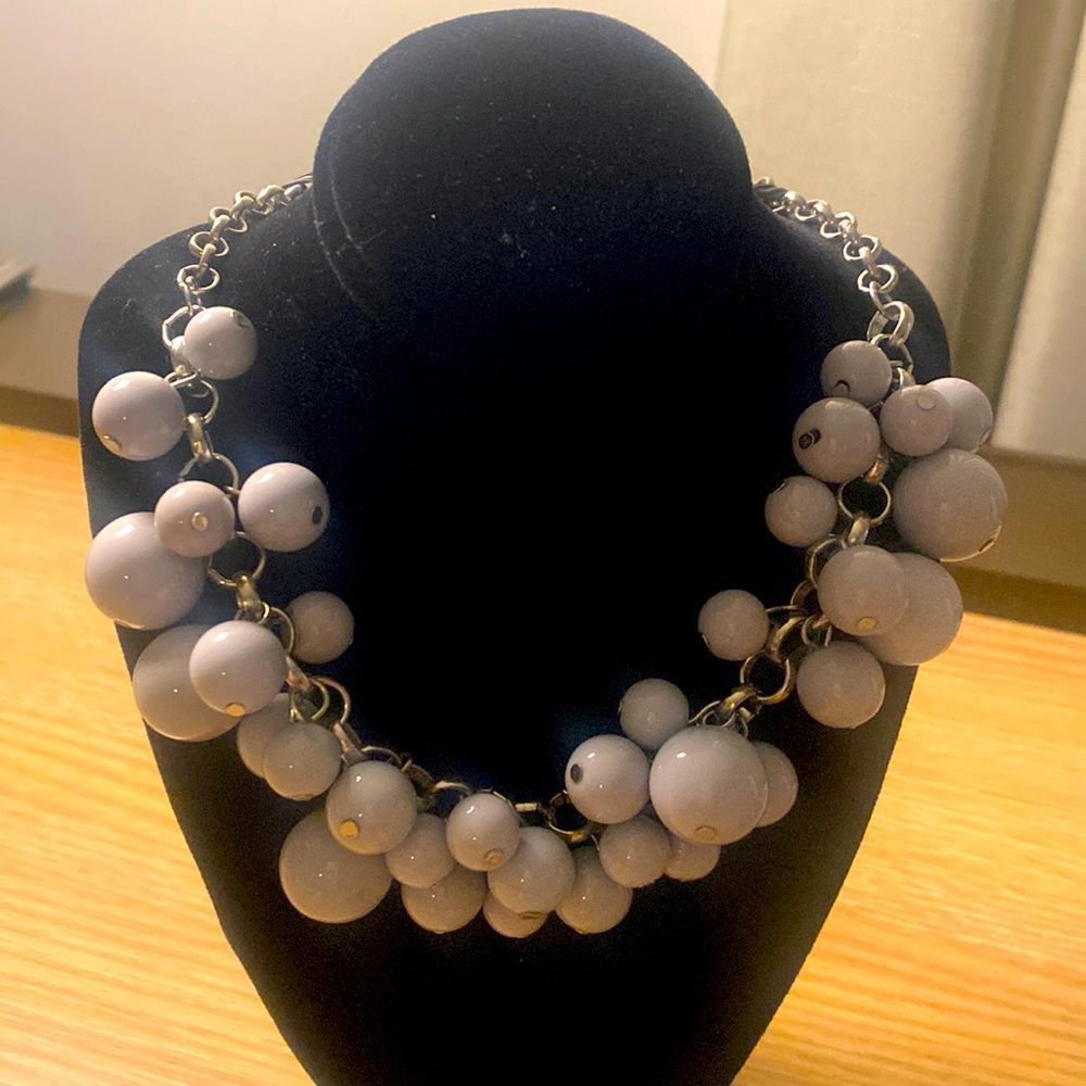 Vintage collar | bib| art deco Silvertone, and blue bubble statement necklace